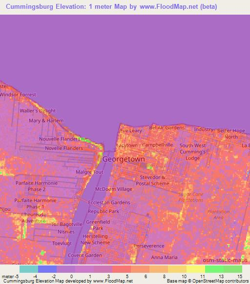 Cummingsburg,Guyana Elevation Map