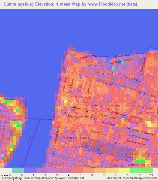 Cummingsburg,Guyana Elevation Map