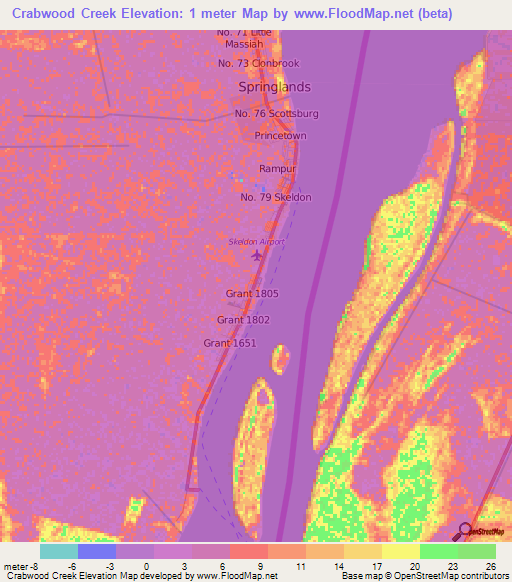 Crabwood Creek,Guyana Elevation Map