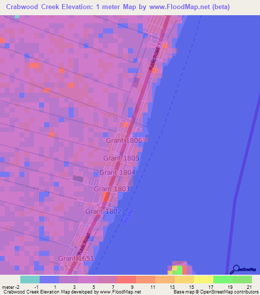 Crabwood Creek,Guyana Elevation Map