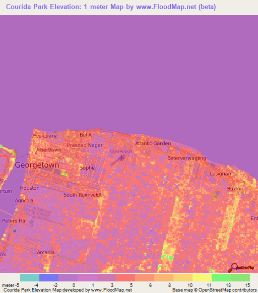 Courida Park,Guyana Elevation Map