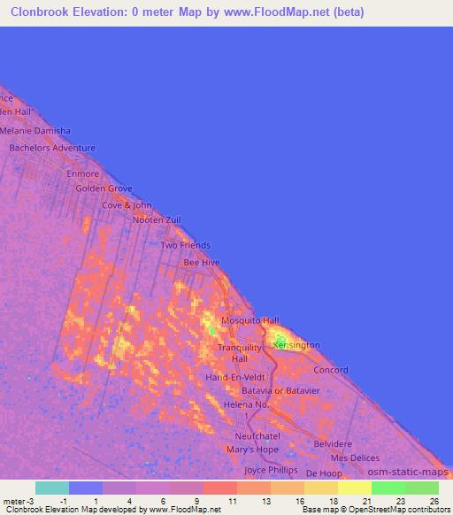 Clonbrook,Guyana Elevation Map