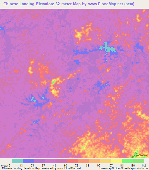 Chinese Landing,Guyana Elevation Map