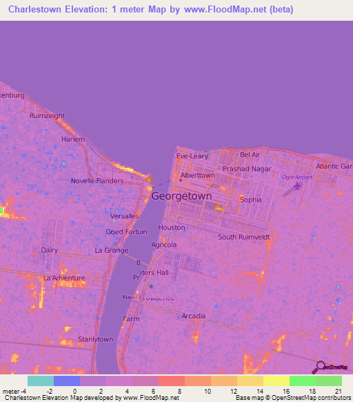 Charlestown,Guyana Elevation Map