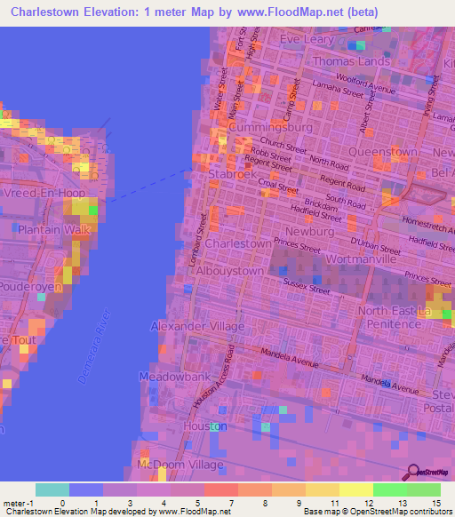 Charlestown,Guyana Elevation Map