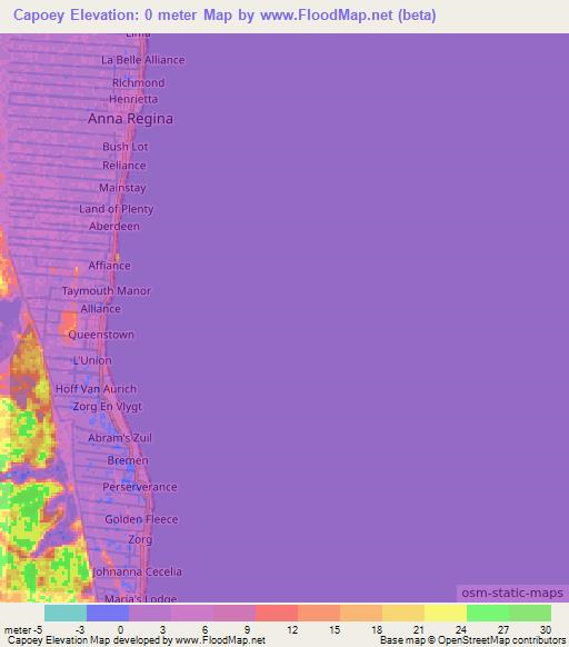 Capoey,Guyana Elevation Map