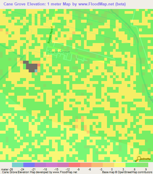 Cane Grove,Guyana Elevation Map