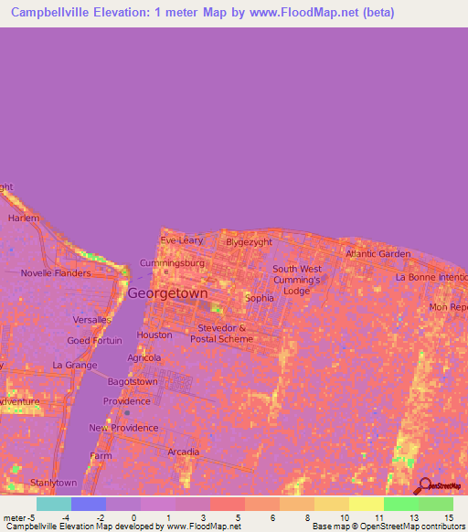 Campbellville,Guyana Elevation Map