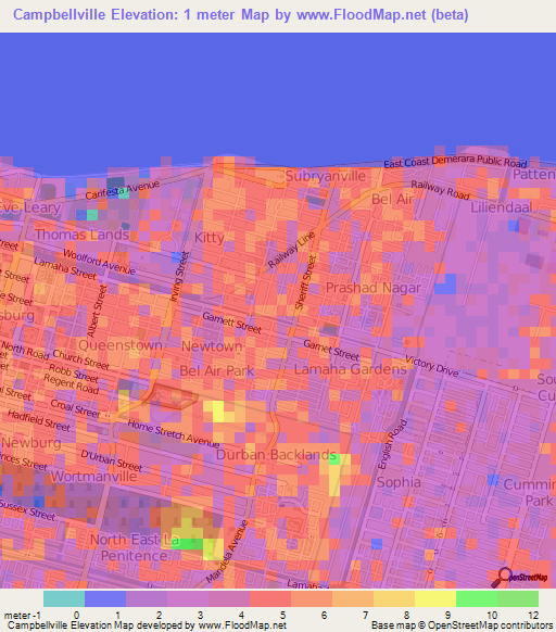 Campbellville,Guyana Elevation Map