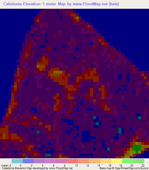 Caledonia,Guyana Elevation Map