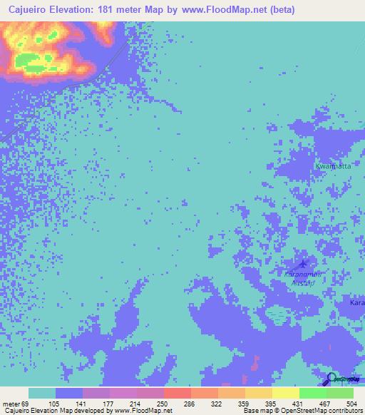 Cajueiro,Guyana Elevation Map