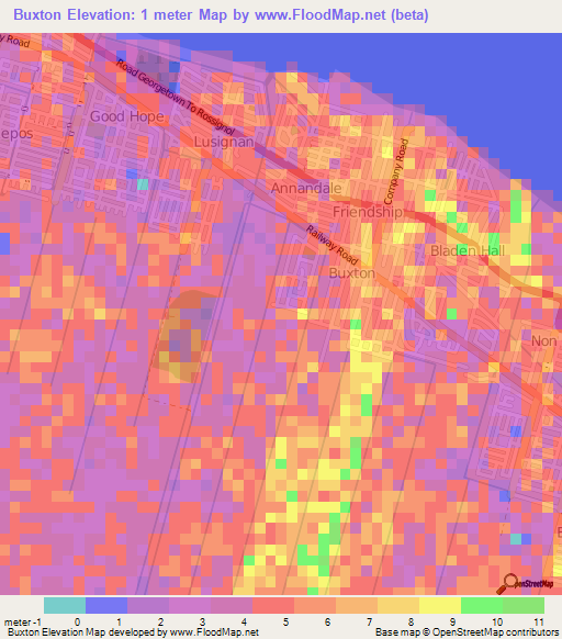 Buxton,Guyana Elevation Map