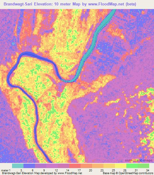 Brandwagt-Sari,Guyana Elevation Map