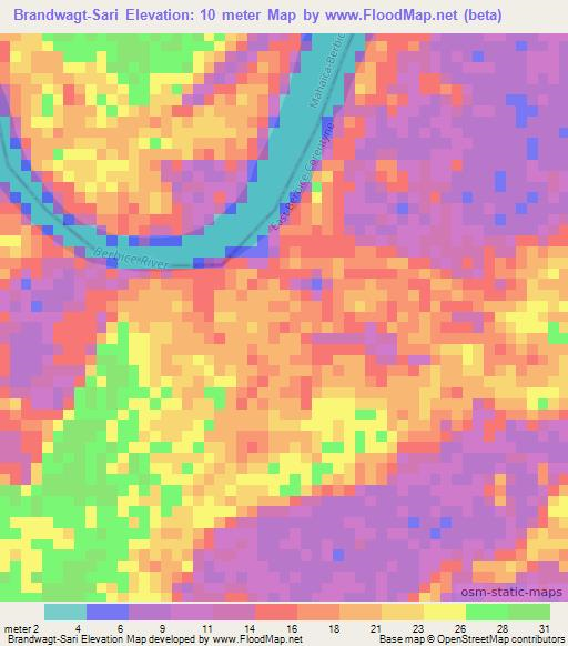 Brandwagt-Sari,Guyana Elevation Map