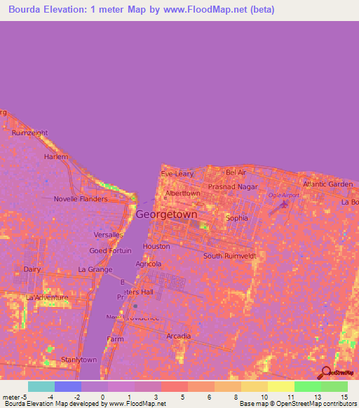 Bourda,Guyana Elevation Map