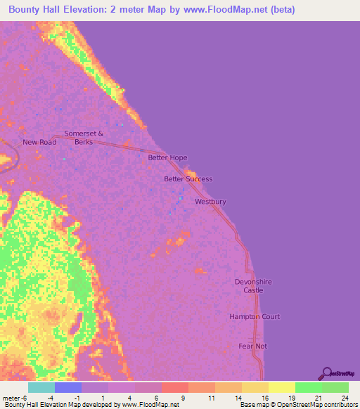 Bounty Hall,Guyana Elevation Map