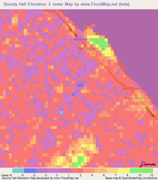 Bounty Hall,Guyana Elevation Map