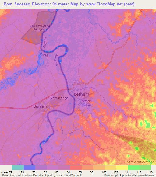 Bom Sucesso,Guyana Elevation Map