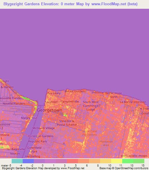 Blygezight Gardens,Guyana Elevation Map