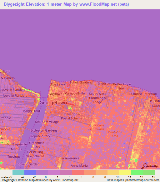 Blygezight,Guyana Elevation Map