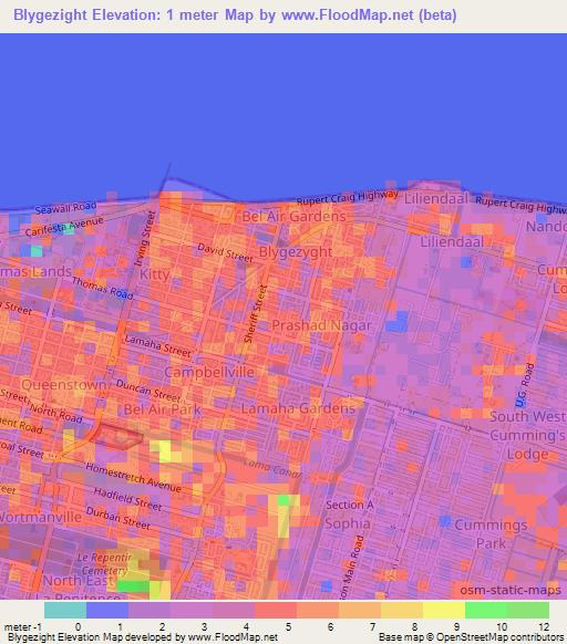 Blygezight,Guyana Elevation Map