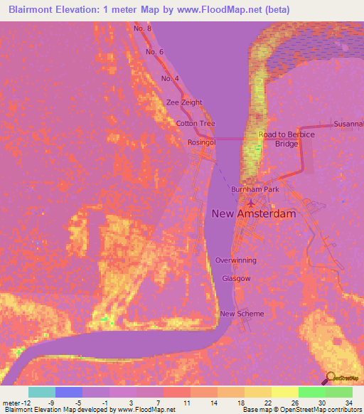 Blairmont,Guyana Elevation Map