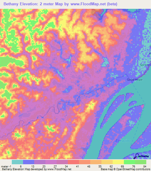 Bethany,Guyana Elevation Map