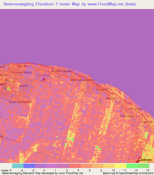 Beterverwagting,Guyana Elevation Map