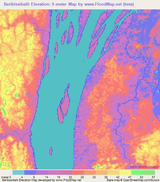 Beribissiballi,Guyana Elevation Map