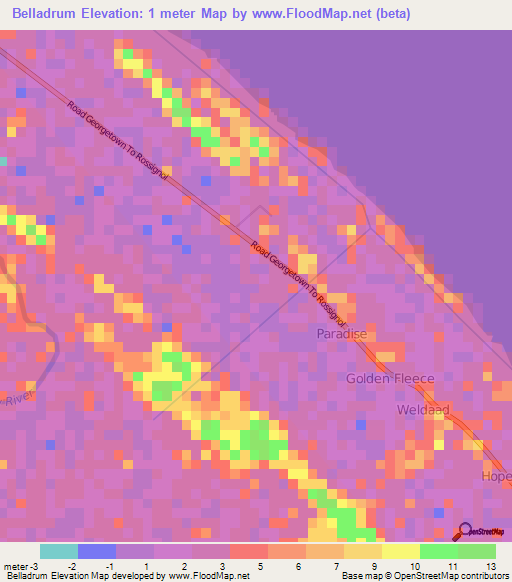 Belladrum,Guyana Elevation Map