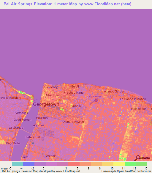 Bel Air Springs,Guyana Elevation Map