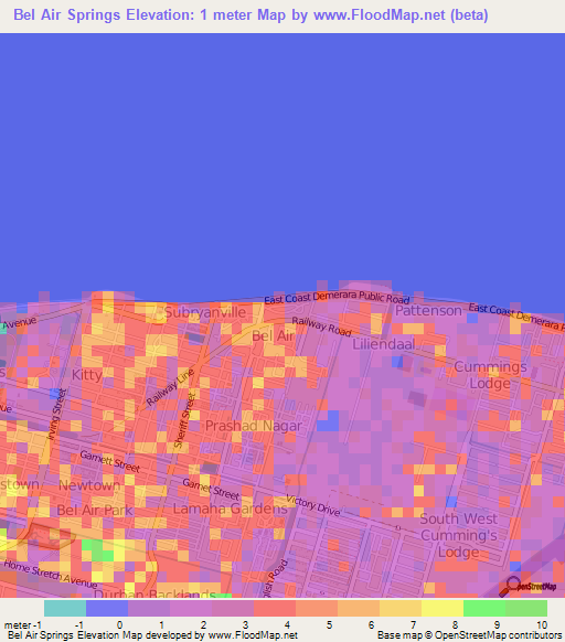 Bel Air Springs,Guyana Elevation Map