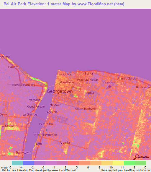 Bel Air Park,Guyana Elevation Map