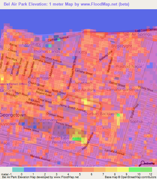 Bel Air Park,Guyana Elevation Map