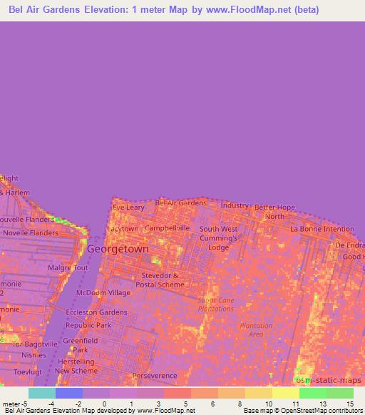 Bel Air Gardens,Guyana Elevation Map