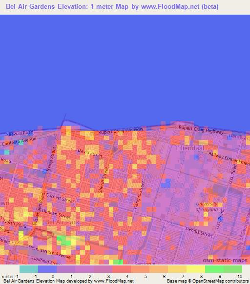 Bel Air Gardens,Guyana Elevation Map