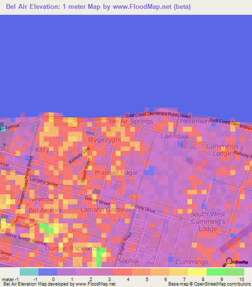 Bel Air,Guyana Elevation Map