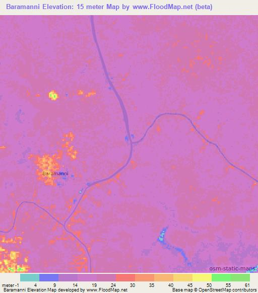 Baramanni,Guyana Elevation Map