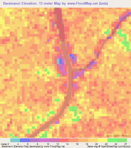 Baramanni,Guyana Elevation Map