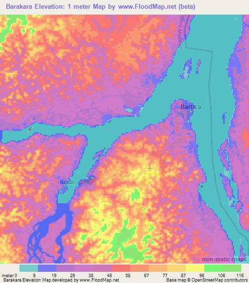 Barakara,Guyana Elevation Map