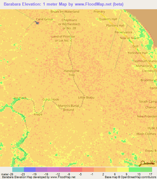 Barabara,Guyana Elevation Map