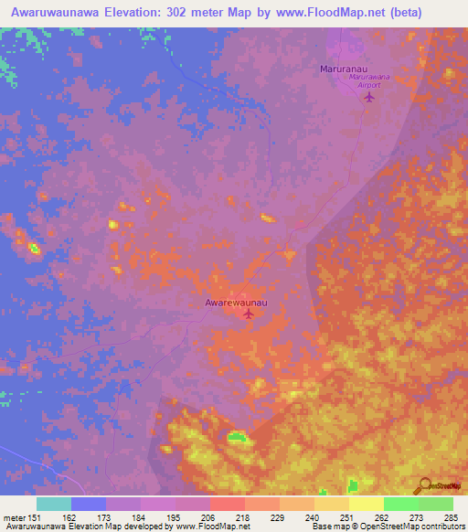 Awaruwaunawa,Guyana Elevation Map