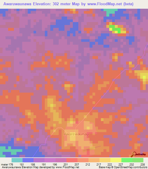 Awaruwaunawa,Guyana Elevation Map