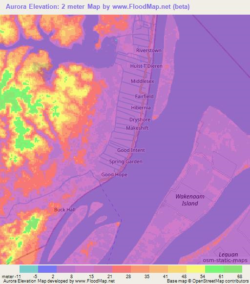 Aurora,Guyana Elevation Map