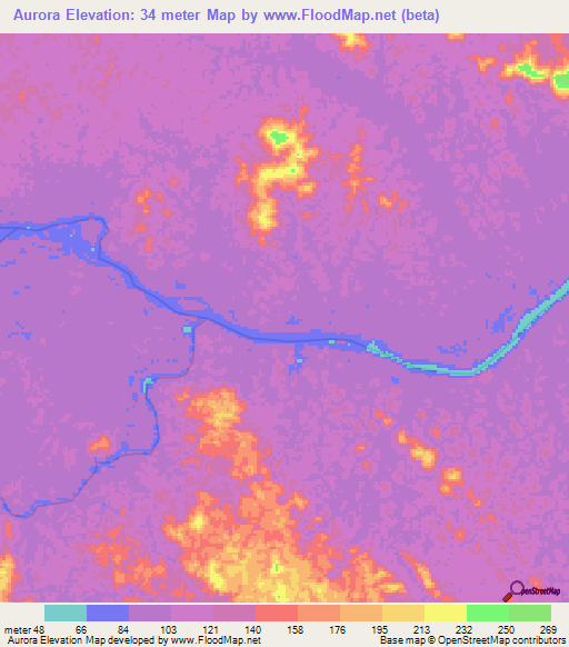 Aurora,Guyana Elevation Map