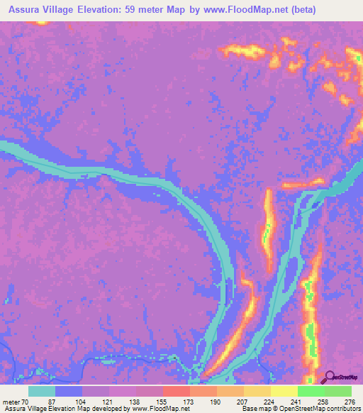 Assura Village,Guyana Elevation Map