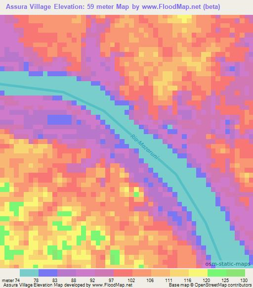 Assura Village,Guyana Elevation Map