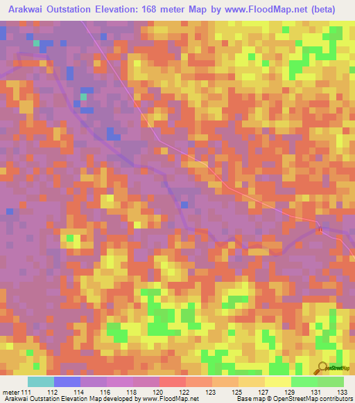 Arakwai Outstation,Guyana Elevation Map