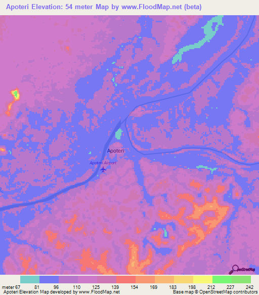 Apoteri,Guyana Elevation Map