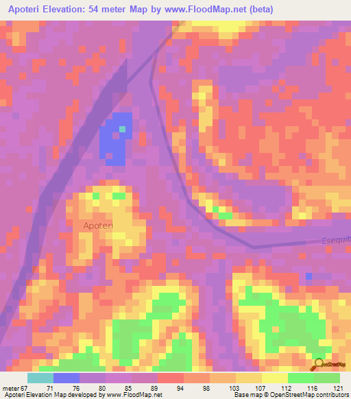 Apoteri,Guyana Elevation Map